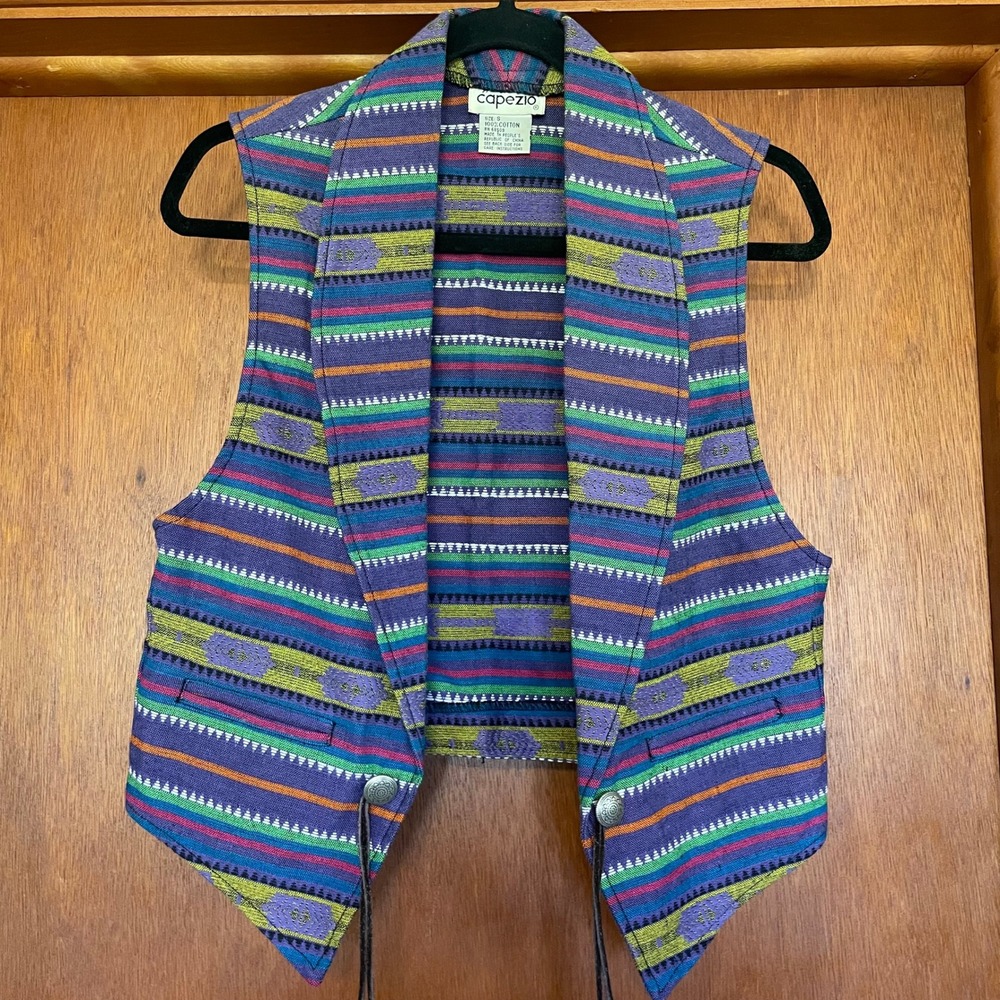 VTG Capezio Southwestern Woven 100% Cotton Concho Vest Small 80s 90s Cowgirlcore